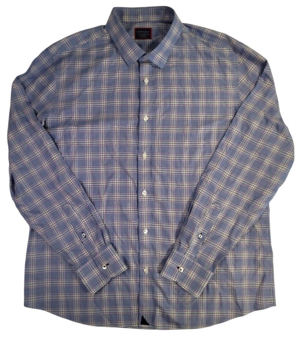 UNTUCKit Muller Button Up Shirt Mens 2XL Regular Blue Plaid Cotton Long Sleeve
